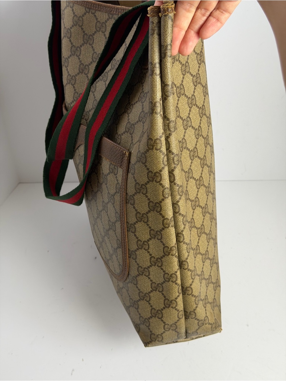 Gucci GG Supreme Monogram Canvas Tote Bag Sherry Web Stripe Handles - Picture 8 of 16